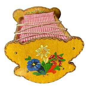 RARE Reuge Hand Painted Rocking Musical Doll Cradle Brahms Lullaby Swiss Works